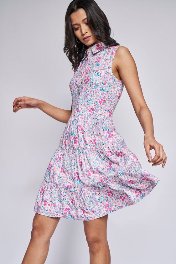 Multi Color Floral Flared Dress, Multi Color, image 4